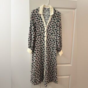 Floral Button-Front Maxi Dress in Cream and Black with Pink Accents